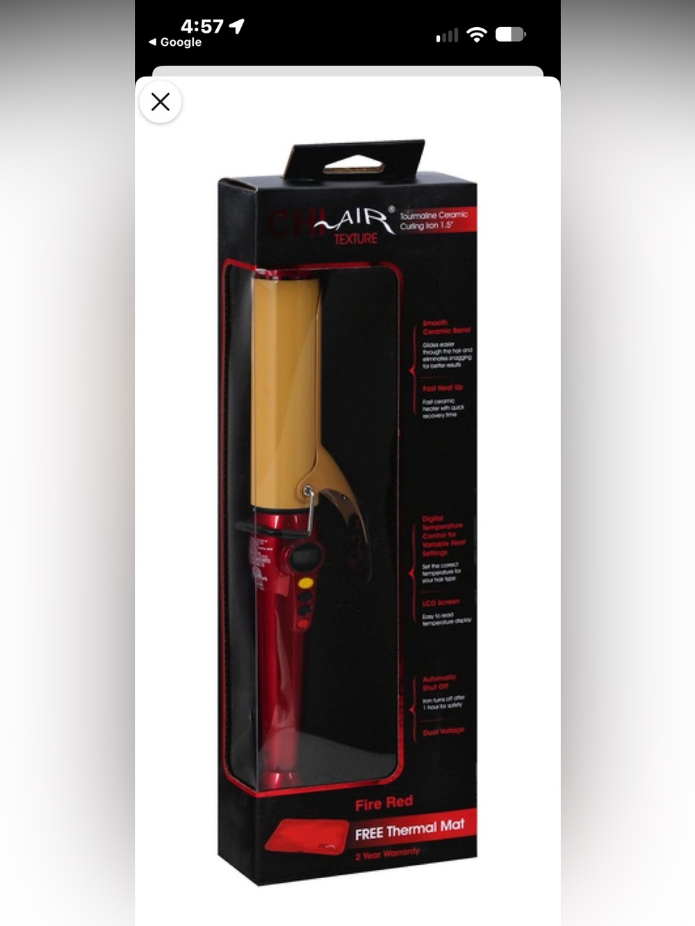 Chi Air Tourmaline Ceramic
Curling Iron 1.5 Fire Red